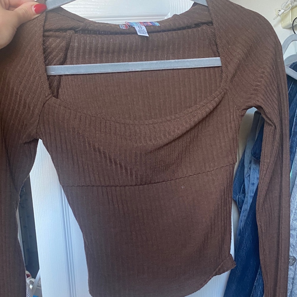 Brown Ribbed Women's Top